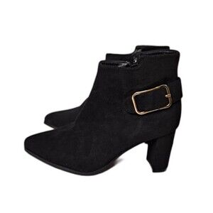 Hawkwell Women's Booties Size 9 Black Faux Suede Pointed Toe Chunky Heel